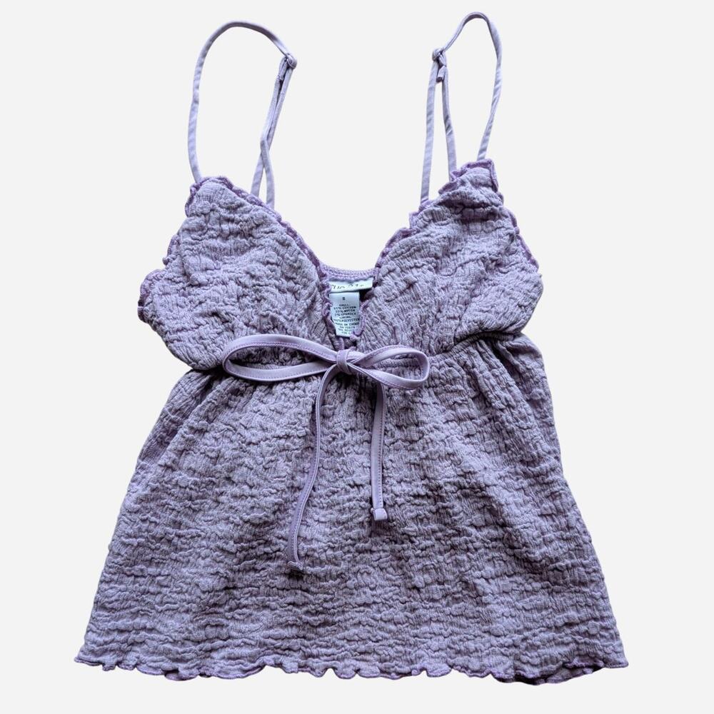 Y2K Rue 21 Lilac Purple Babydoll Summer Cropped Tank with Bow Detail